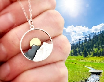 Large Sterling Silver Mountain Necklace: Sunrise Landscape Jewelry