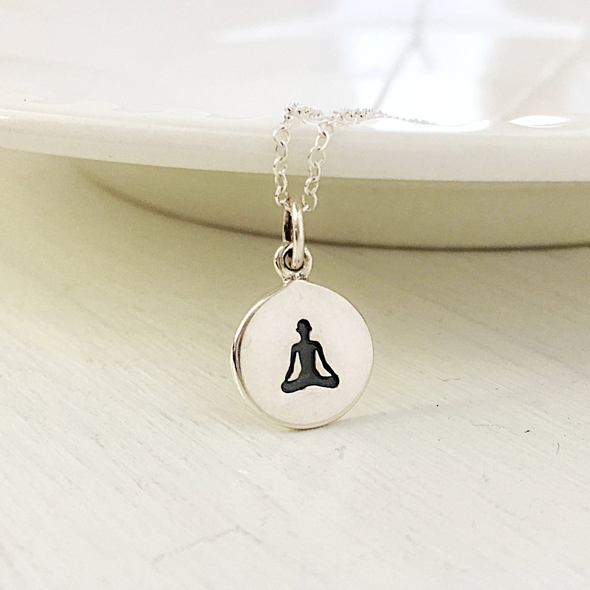 Yoga necklace sitting pose sterling silver yoga jewelry gift Etsy
