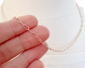 Long Rose Gold Paperclip Necklace Chain, ready to wear or add pendant or charm, mens or womens jewelry, Drawn Cable Chain,Rose Gold-Filled