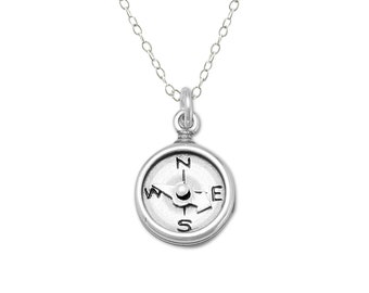 Compass Necklace, sterling silver wanderlust jewelry, womens travel gift for her - daughter gifts, spinning needle, 3d charm