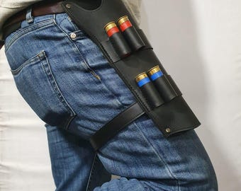 Leather leg holster for saw off shotgun double barrel, Prop Leather Gun Holsters