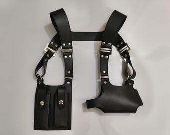 Albert Wesker Inspired Resident Evil Leather Gun Holster, Tactical S.T.A.R.S. Cosplay Harness, Video Game Costume Accessory