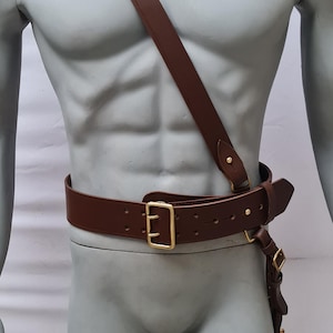 Sam Browne Belt With Crossover Shoulder Strap - Genuine Leather British Military