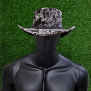 Real Cowhide Cowboy Hat - Genuine Leather Adjustable Strap, Unisex Cowgirl & Cowboy Hats for Adults, Durable Outdoor Hat