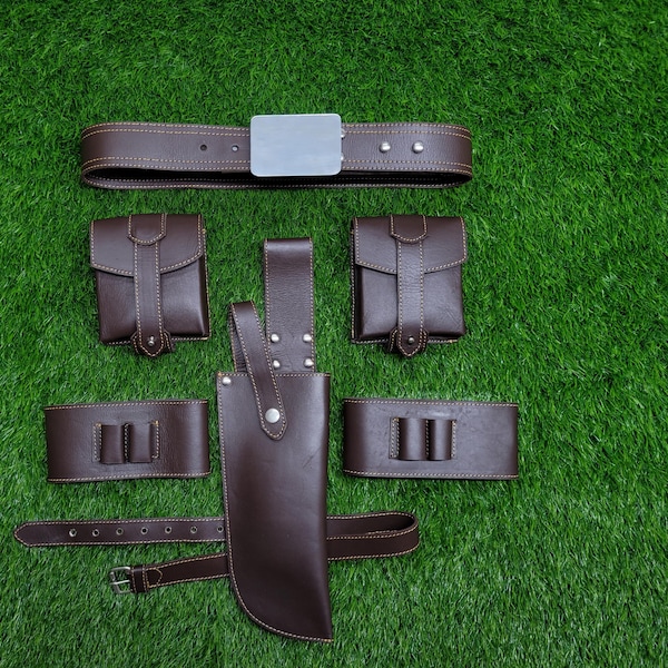 Handmade Death Watch Mandalorian Leather Armor Belt, Holster & Pouches