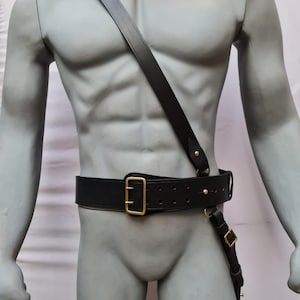 Sam Browne Belt With Crossover Shoulder Strap - Genuine Leather British Military