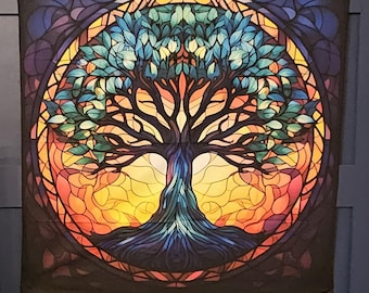 Altar cloth tree of life - colorful altar cloth - dorm wall hanging - shrine cloth - tarot cloth - large altar cloth - spiritual cloth