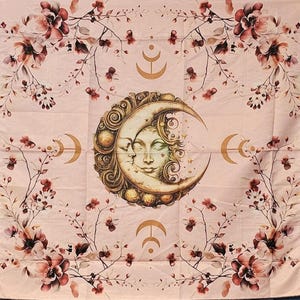 Altar cloth pink moon - colourful altar cloth - dorm wall hanging - shrine cloth - tarot cloth - large altar cloth - spiritual cloth gift