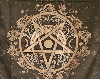 Altar Cloth - card reading cloth pentagram design - pentagram altar cloth - gift for her - tarot cloth - large altar cloth - wiccan / pagan
