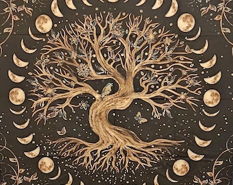 Altar cloth tree of life - rustic altar cloth - dorm wall hanging - shrine cloth - tarot cloth - large altar cloth - spiritual cloth gift