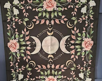 Mantel de altar con fases lunares - mantel de altar rosa - tapiz para dormitorio - mantel para santuario - mantel de tarot - mantel de altar grande - mantel espiritual - floral
