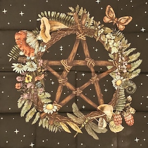 Runner da tavola in stoffa per altare della stregoneria - Tappetino quadrato per carte dei tarocchi intrecciato con pentagramma, funghi, farfalle disegno floreale per divinazione, stanza