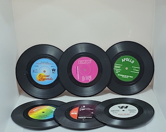 Vintage style vinyl coasters - vinyl coaster set - retro coasters - birthday gift - Christmas gift - 6pc coasters - funky coasters - music