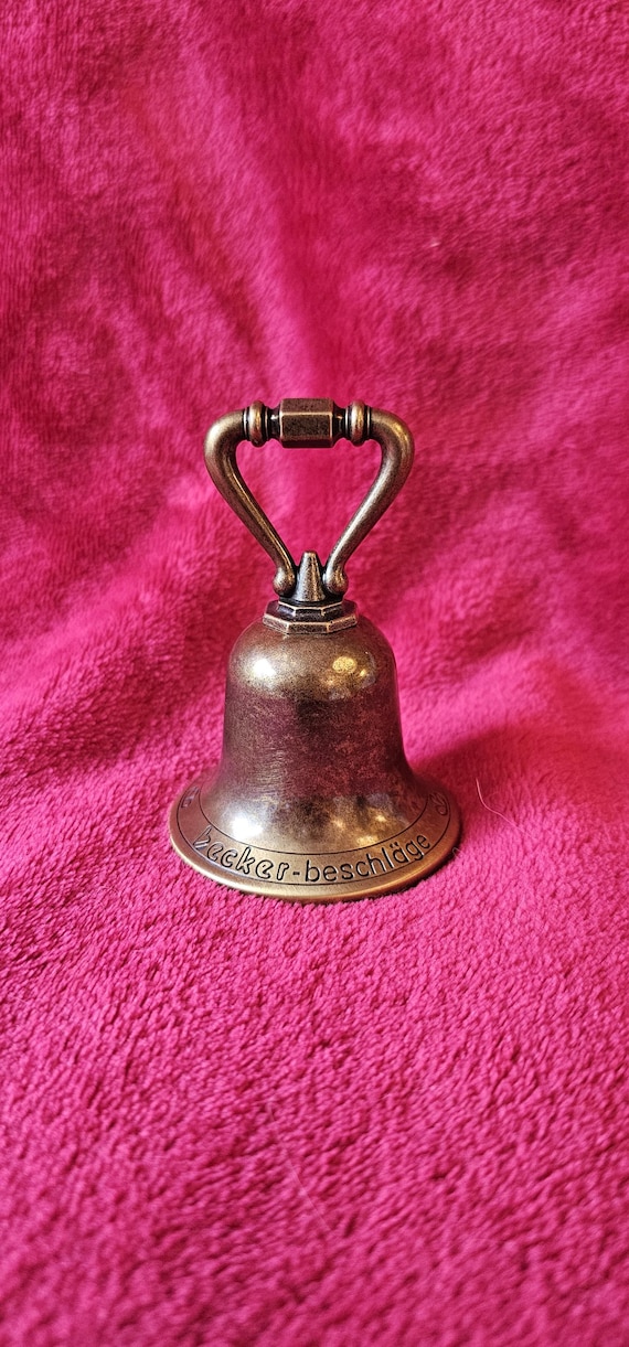 Vintage Solid Brass Bell – “Becker-Beschlage” Inscribed Collectible | 8.5cm Hand Bell Ornament | Classic Brass Home Décor or Desk Display