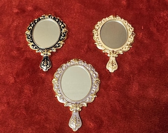 Metalowe lusterko ręczne w stylu vintage, lusterko kieszonkowe, lusterko do torebki, kompaktowe lusterko do makijażu 10 cm x 7,5 cm