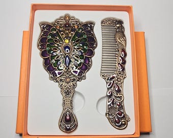 vintage style Exquisite Butterfly Mirror and Comb Set – Antique Handheld Dressing Mirror & Comb in Gift Box, Perfect for Gifting birthday