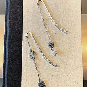 Dangle Hook Metal Bookmark: Flower or Once Upon A Time Charm, Gifts for Bookworms