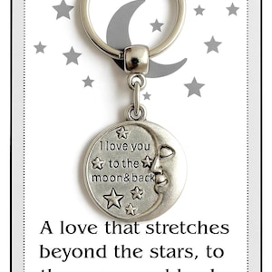 I Love You to the Moon and Back Keychain – Crescent Moon & Stars Pendant – Sentimental Gift for Partner, Child, Friend – Romantic Keepsake