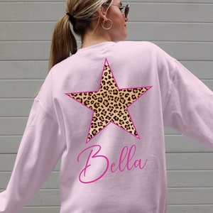 Custom Leopard Print  Star Sweatshirt  Cheetah Print Star Sweater Trendy Shirt  Personalize  girly cool Leopard Print Clothes y2k Sweater