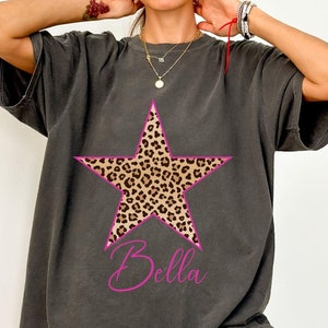 Custom Leopard Print  Star shirt Cheetah Print Star Shirt Trendy Shirt  Comfort Colors Personalize girly cool Leopard Print Clothes y2k tee