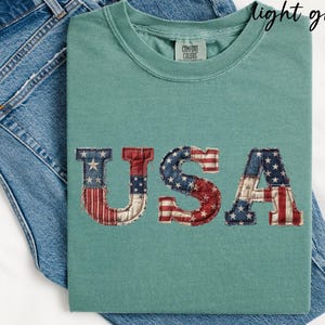 Comfort Colors® Vintage Faux Patchwork USA Shirt Retro USA Tee Trendy 4th of July Gift image 8