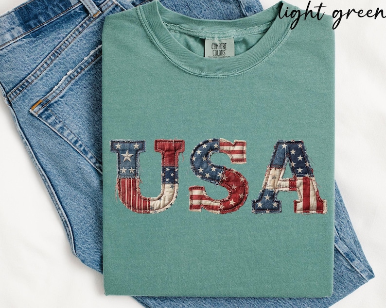 Comfort Colors® Vintage Faux Patchwork USA Shirt Retro USA Tee Trendy 4th of July Gift image 8