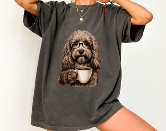 Comfort Colors®CockapooDog Drinking Coffee & Wearing Glasses Shirt Cockapoo Shirt Funny Dog Shirt Dog Lover Shirt Retro  Cockapoo Shirt