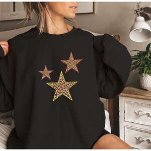 Colorful Leopard Print  Stars Sweater  Cheetah Print Stars Trendy Sweater  Aesthetic shirt girly cool Leopard Print Hoodie y2k Sweater