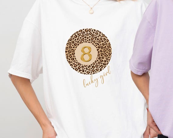 8 Ball Leopard Print Shirt Glitter Lucky Girl Shirt Vintage Pool