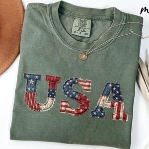 Comfort Colors® Vintage Faux Patchwork USA Shirt Retro USA Tee Trendy 4th of July Gift image 6
