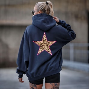 Pink Leopard Print  Star Hoodie Cheetah Print Star Hoodie Trendy Shirt  Aesthetic t-shirt girly cool Leopard Print Clothes y2k Navy Hoodie