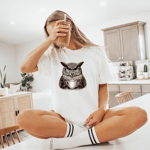 Comfort Colors®Owl Drinking Coffee & Wearing Glasses Shirt Cute Owl Shirt Funny Owl Shirt Owl Lover Shirt Retro Owl Shirt