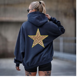 Yellow Leopard Print  Star Hoodie Cheetah Print Star Hoodie Trendy Shirt  Aesthetic t-shirt girly cool Leopard Print Clothes y2k Navy Hoodie