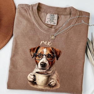 Custom Jack Russell Comfort Colors®Shirt Jack Russell Drinking Coffee & Wearing Glasses Shirt for Jack Russell Lover Gift Jack Russell Mom