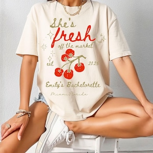 Custom Bachelorette Party Shirts Fresh off the Market Theme Custom Farmers Market Bachelorette T-Shirts   Hand Drawn  Bachelorette Shirt
