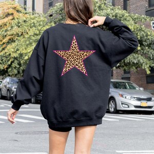 Pink Leopard Print  Star Sweatshirt  Cheetah Print Star Sweater Trendy Shirt  Aesthetic t-shirt girly cool Leopard Print Clothes y2k Sweater