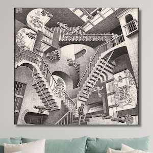 Relativity by Maurits Cornelis Escher Poster Print Art Canvas,Reproduction Print,Abstract Wall Art,Modern Art Print,Expressionism Art Print