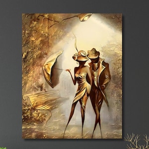 Gold Tango Leinwand Wandkunst, Tanzendes Paar Gemälde Druck, Tango Paar Poster, Tango Wand Kunst, Tanzendes Paar Leinwand, Tanz großes Poster