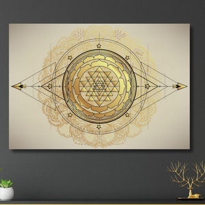 Shri Chakra Poster Sacred Geometry Canvas Wall Art Sri Yantra Print Yoga Art Meditation Wall Decor Hindu Art Kundalini Yoga Large Canvas Art