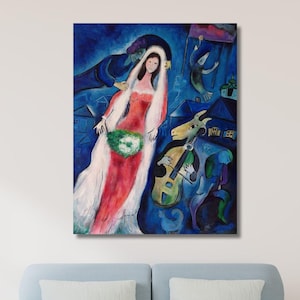 Braut und Ziege Leinwanddruck Kunst, Marc CHAGALL Leinwand Wandkunst, Chagall la Mariee Leinwand Wandkunst, Ausstellungsplakat, Surrealismus Wand Kunst Druck