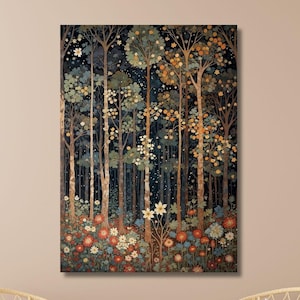 William Morris Inspired Rustic Autumn Decor, Autumn Forest Canvas Wall Art, Vintage Botanical Art, Elegant Seasonal Canvas Print