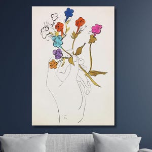 Andy Warhol Flower Canvas Print, Flower Hand Wall art, Rare Andy Warhol Flower Wall Decor, Rare Andy Warhol Flower Paintings, Warhol Poster