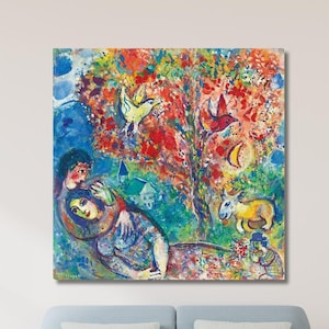 Poster di coppia sotto l'albero di Marc Chagall/Arte murale su tela, Poster di mostra su tela moderna, Arte surrealista, Stampe riprodotte, Arte espressionista