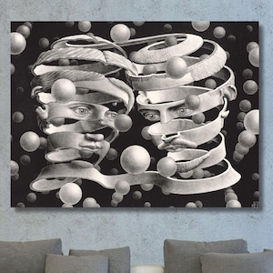 M.C. Escher Print, M.C. Escher Canvas Wall Art Bond Of Union Print,MC Escher Poster,MC Escher decor, Escher Reproduction Museum Exhibition