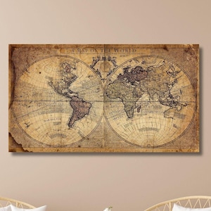 Vintage World Map Canvas Art, Old World Map,Old World Map Art Canvas,Vintage Map Canvas Art,Old Map Canvas Art, Ready to Hang,Christmas gift