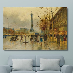 Edouard Leon Cortes Canvas Wall Art,Paris Landscape Print,Place de la Bastille painting,The Parisian Poet of Painting,Paris Cityscapes Paint