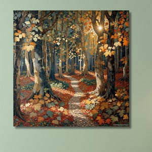 Decoración vintage inspirada en William Morris, lienzo de arte mural con bosque otoñal, arte botánico vintage, decoración rústica de otoño, elegante lienzo de temporada