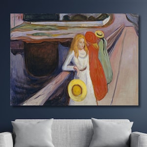 Toile d&#39;Edward Munch Les filles sur le pont, affiche d&#39;art mural Edward Munch, peinture d&#39;Edward Munch, impression d&#39;art sur toile d&#39;Edward Munch, prêt à accrocher