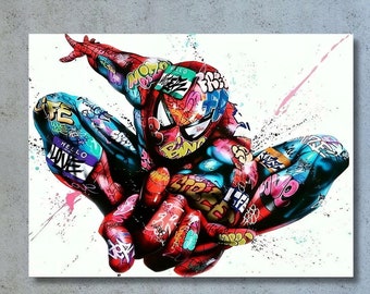 Spiderman exclusieve graffiti canvaskunstdruk, Spiderman Street Art, wanddecoratie superheld, cadeau Spiderman fans, decor kinderkamer Spiderman
