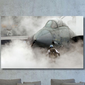 F-14 Military Plane Pattern Poster on Canvas,F-14 Tomcat Fighter Jet Canvas Wall Art,Combat Aircraft Pattern Wall Decor,Office Decor